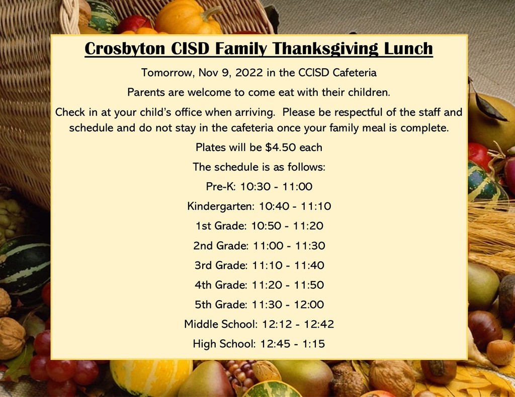Thanksgiving lunch info